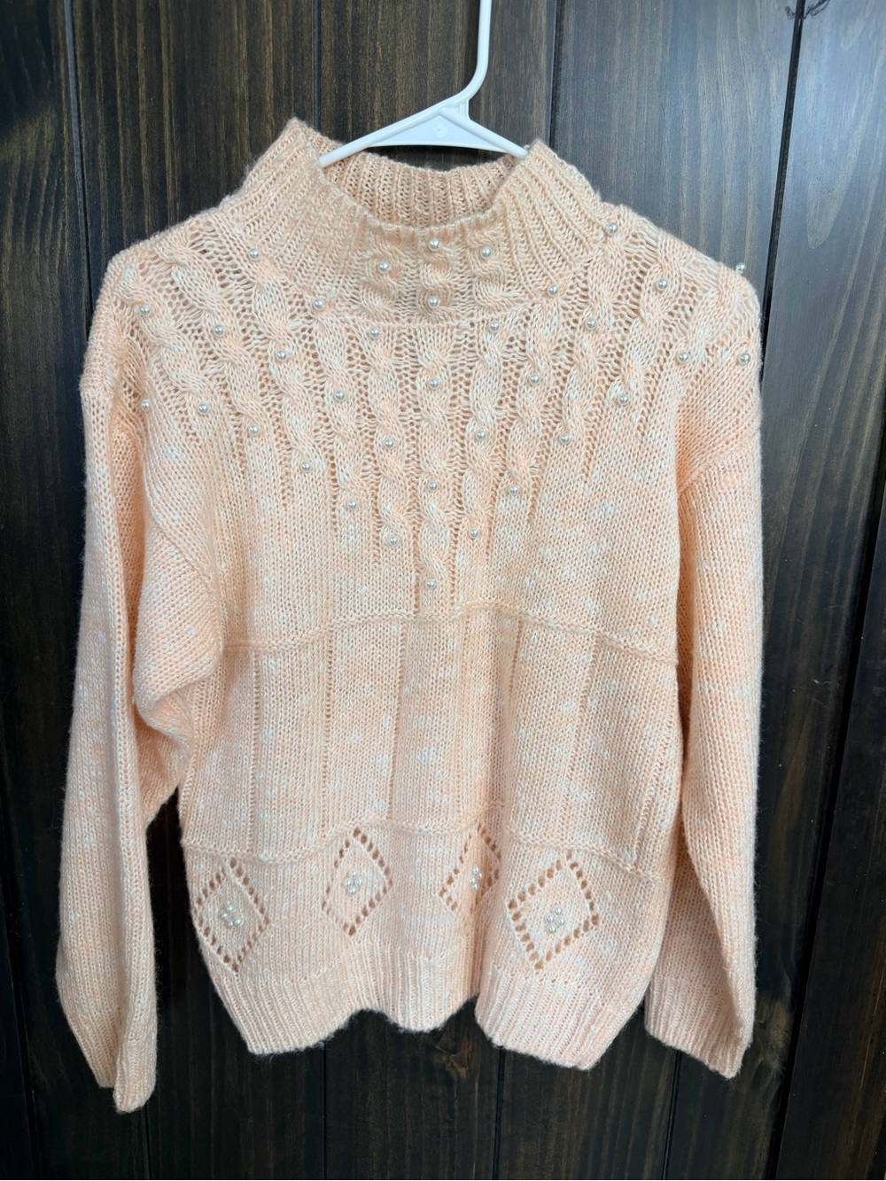 Peach Pearl-Embellished Women's Sweater-Size:Small - Picture 1 of 7